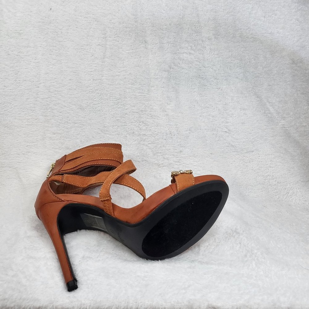 **LAST ONE LEFT*** Cross Strap 4.5" Stiletto Heel Shoes Camel Tan - Picture 5 of 7